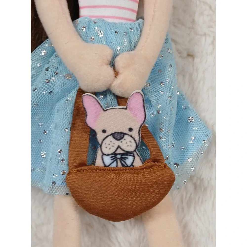 Floral Little Lilly Floral Girl with French‎ Bulldog Doll Plush Ragdoll 12